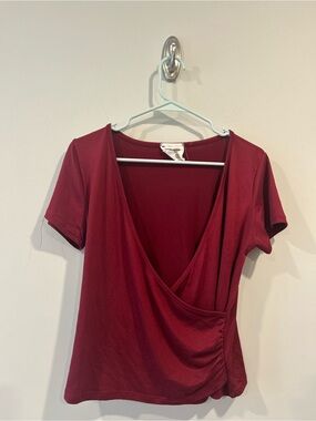 french pastry Burgundy Wrap-Style Short Sleeve Top